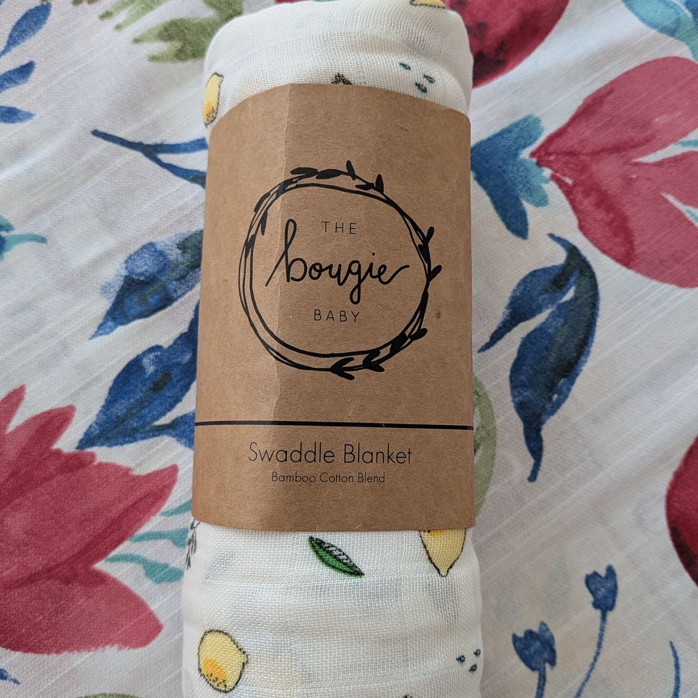 The Bougie Baby Swaddle Blanket Bamboo Cotton Blend Set with Lemon Print